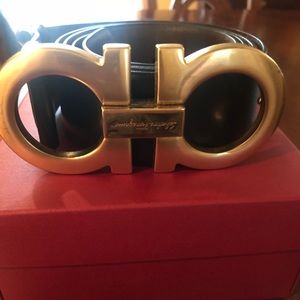 Gold big buckle Salvatore Ferragamo belt
